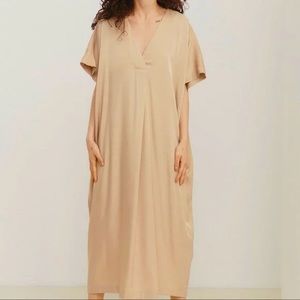 H&M Midi Gold V-Neck Dress Cover Up Silk/Satin Size XS